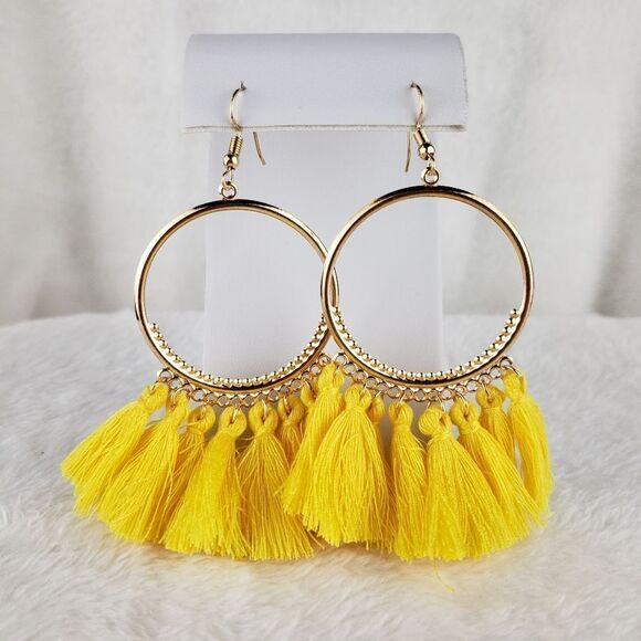 Gold Fringe Tassel Earrings - Picture 1 of 3